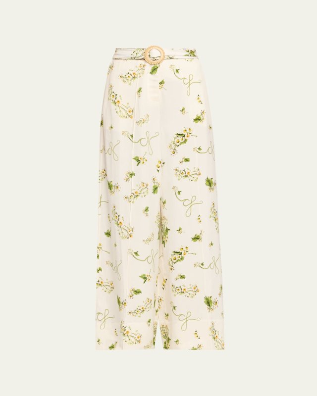 Botanical Utopia Scarf Belt Wide-Leg Pants